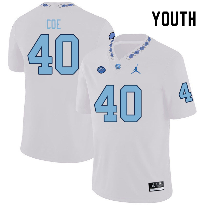 Youth #40 Ryan Coe North Carolina Tar Heels College Football Jerseys Stitched-White